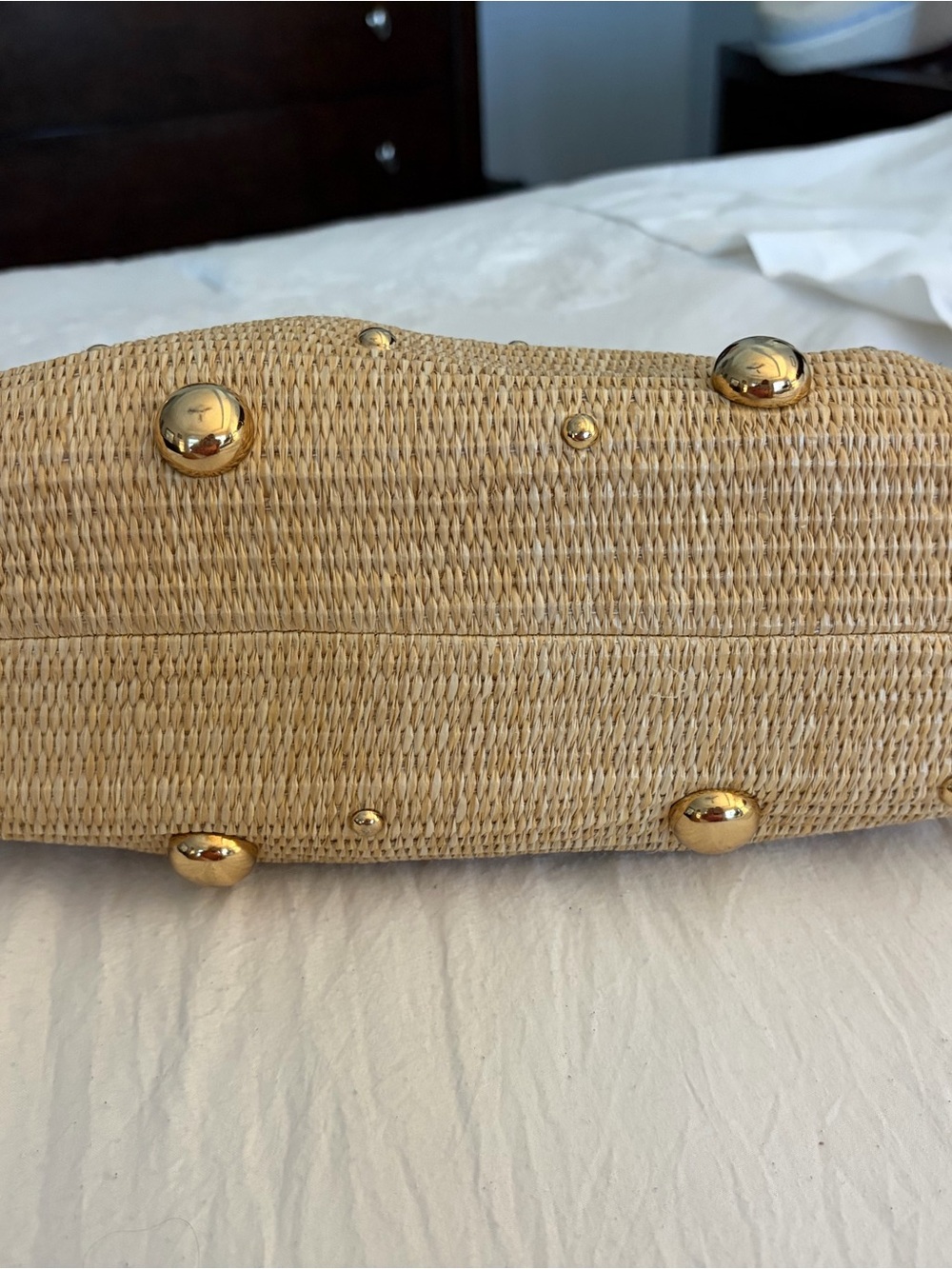 Urban Expressions Natural Woven Satchel with Gold Accents - Picture 4 of 5